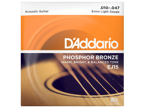 Struny kovové pro akustickou kytaru D'Addario  EJ15 Phosphor Bronze Extra Light .010 - .047